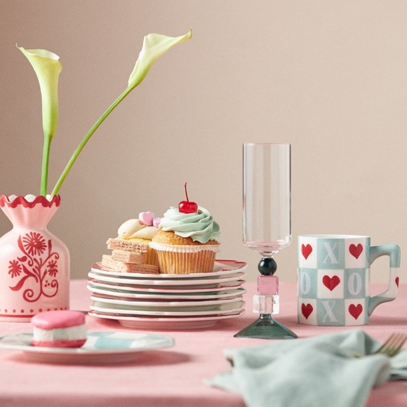 Anthropologie Checkered Mug with Red Hearts & Mint Handle - Picture 1 of 6